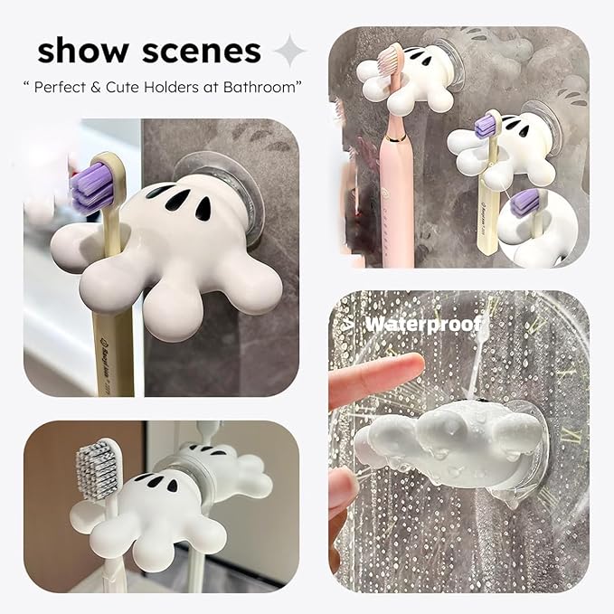 2PCS Cute Hanging Toothbrush Holder, Hand Wall Utility Suction Hooks With StickyPads, Multi-Function Mouse Bathroom Decor, Key and Plug Shower Kitchen Accessories (Palm)