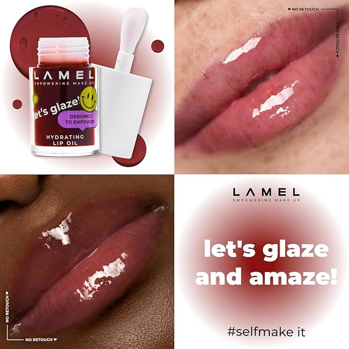 Lamel Hydrating Lip Oil LET`S GLAZE - Hydrating Lip Gloss Flavoring - Fat Oil Lip Gloss - Plumping & Glossy Balm - №404 Chocolate Cookies
