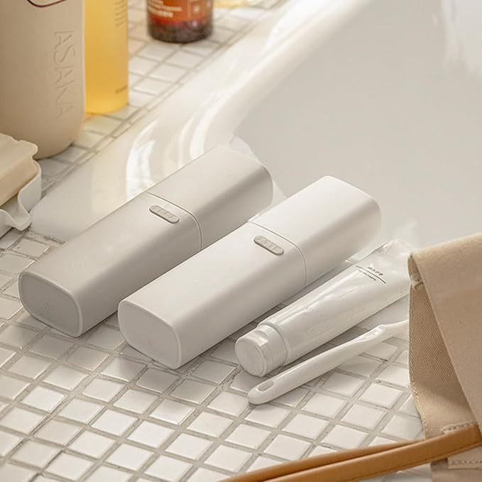 Ventilated Compact Grey Travel Toothbrush Holder Case with Ventilation Hole, Portable Travel Toothbrush Cup with Cover, Storage Container for School Camping Business Trip Bathroom