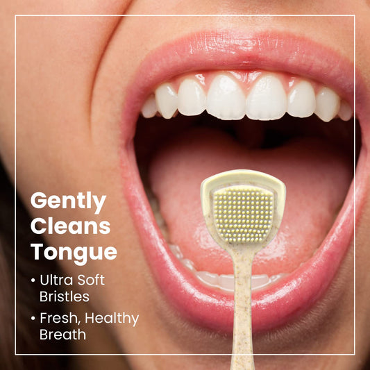 Lindo Eco-Friendly Tongue Cleaners, Tongue Scrapers, Oral Care Cleaners, Reduce Bad Breath, Soft Silicone Bristles, Natural, Vegan, 2 Pack