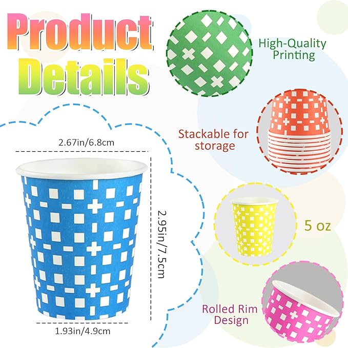 800 Pack 5oz Paper Cups, Multicolor Small Disposable Bathroom Cups Mini for Party, Picnic,Travel and Event, BBQ, 5 Colors