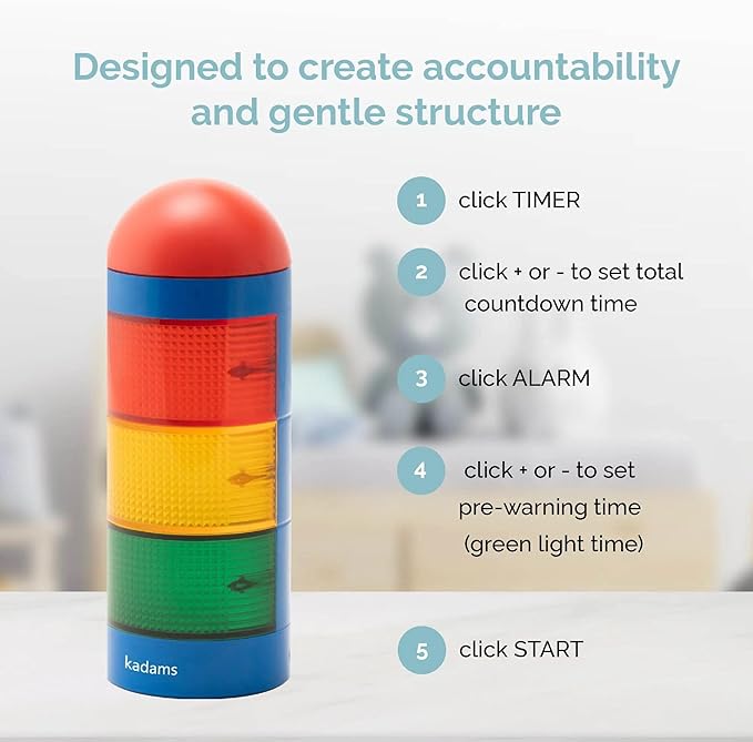 KADAMS Visual Timer for Kids with Audio Pre-Alarm - Traffic Light Alarm for Kids Toddler Teachers Classroom Home Time Management Tool 24hr Countdown Pause Memory Function