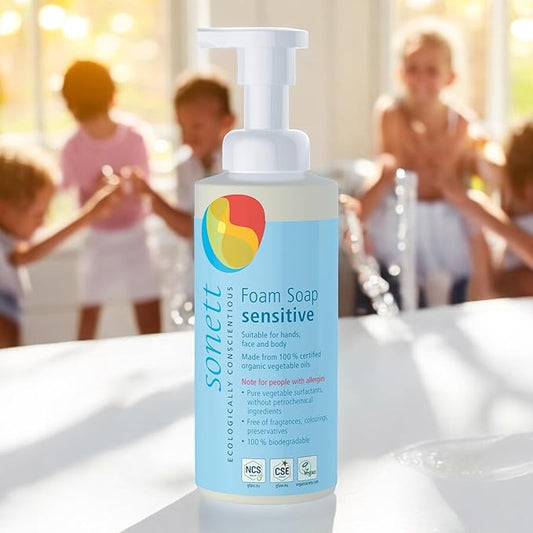 Sonett Organic Foam Soap Sensitive for children liquid body care suitable for hands, face and body (1 Count) Certified Organically Grown
