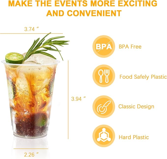 12 oz Clear Plastic Cups, 300 Count Disposable Coffee Cups No Lids, 12 Ounce Cold Plastic Party Cup Bulk, PET Clear Cup for Iced Coffee, Smoothie, Cold Beverage