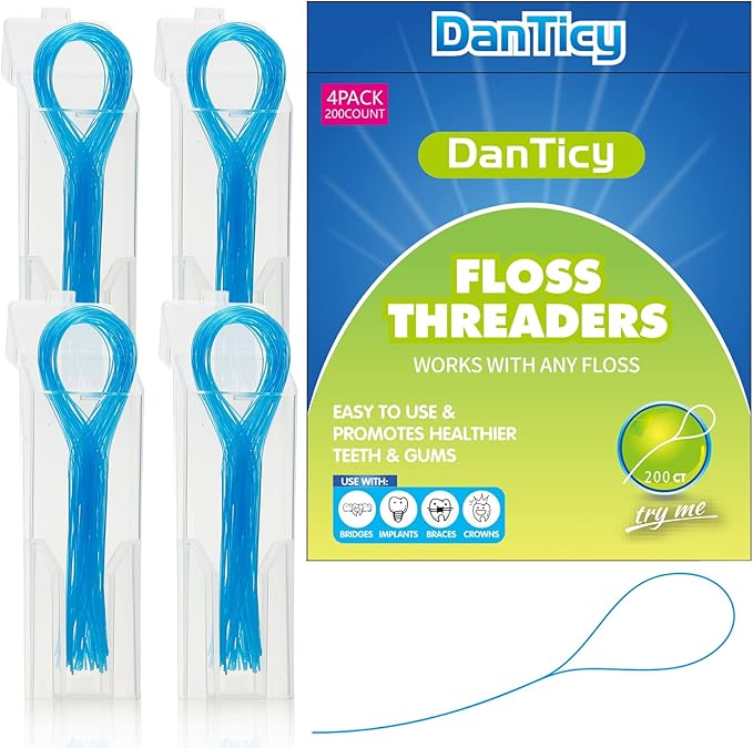 Floss Threaders, Deep Clean Dental Floss Threader for Braces, Bridges, and Implants 200PCS(4Pack),Blue
