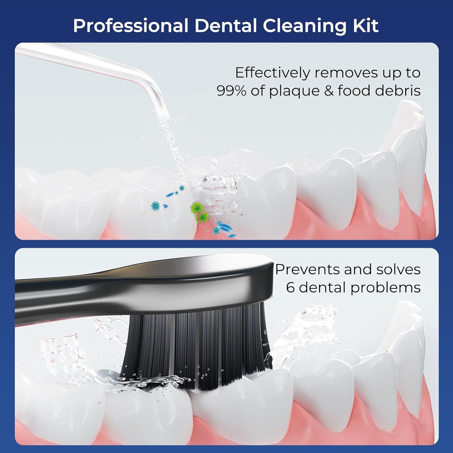 Electric Toothbrush with Water Cordless Flosser, 320ML Portable Travel Water Dental Flosser for Teeth with 5 Modes & 6 Jet Tips & IPX7 Waterproof for Teeth Cleaning and flossing (Black)