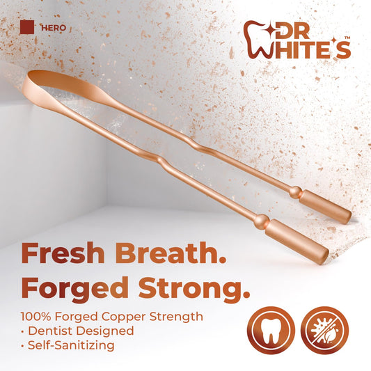 Dr. White’s Copper Tongue Cleaner – Dentist-Formulated Dual-Grip Design for Fresh Breath & Everyday Oral Detox – 100% Forged Copper, For Adults & Kids, Rust-Resistant, Built to Last