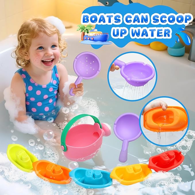 Baby Bath Toys for Kids Ages 1-3 8PCS Toddler Bath Toys Mold Free and 1PCS Toy Storage Net Bag Bathtub Shower Floating Water Toys for 6 Months Up Boy Girl Gifts (Color Random)