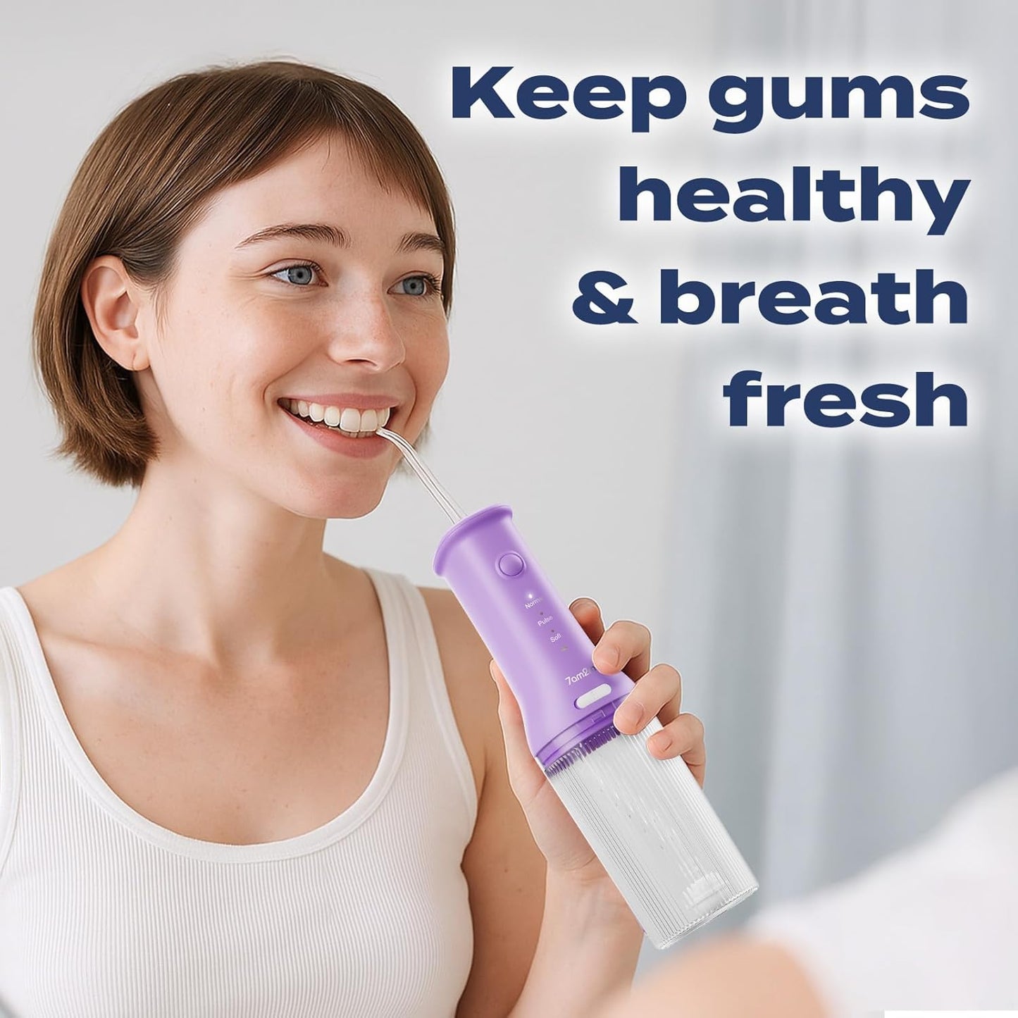 7AM2M Portable Water Flosser Cordless, Water Flosser for Teeth with 3 Modes and 2 Jet Tips, USB C Rechargeable, IPX7 Waterproof, Dental Water Flosser for Travel and Home Use (Purple)