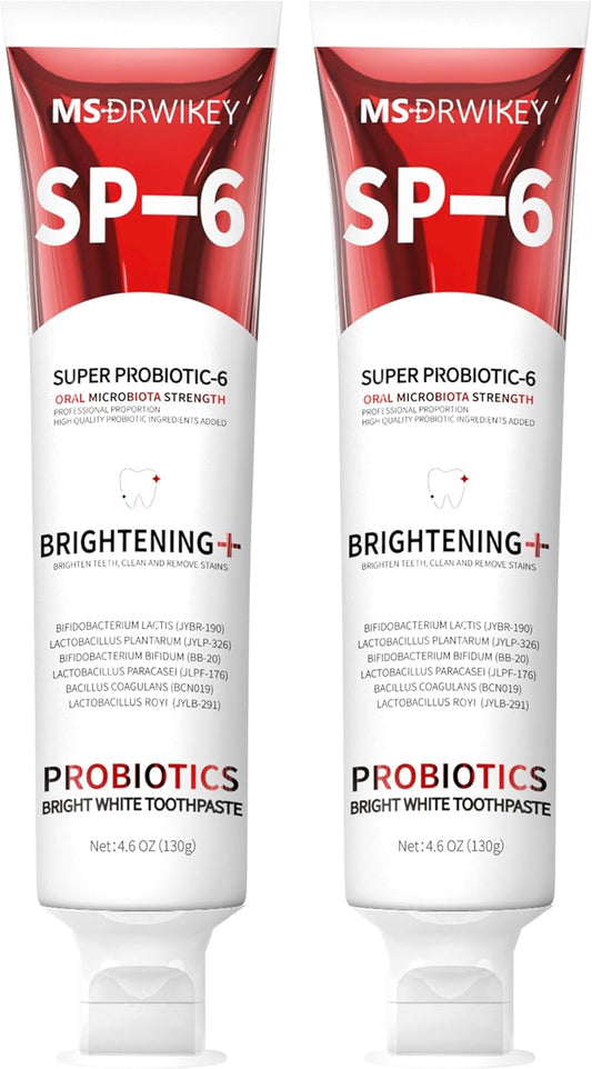 SP-6 Probiotic Whitening Toothpaste - Enhanced Formula with 6 Probiotics for Teeth Whitening and Gum Health - Enamel-Safe, Fluoride-Free, Fresh Mint Flavor, 4.6oz (2)
