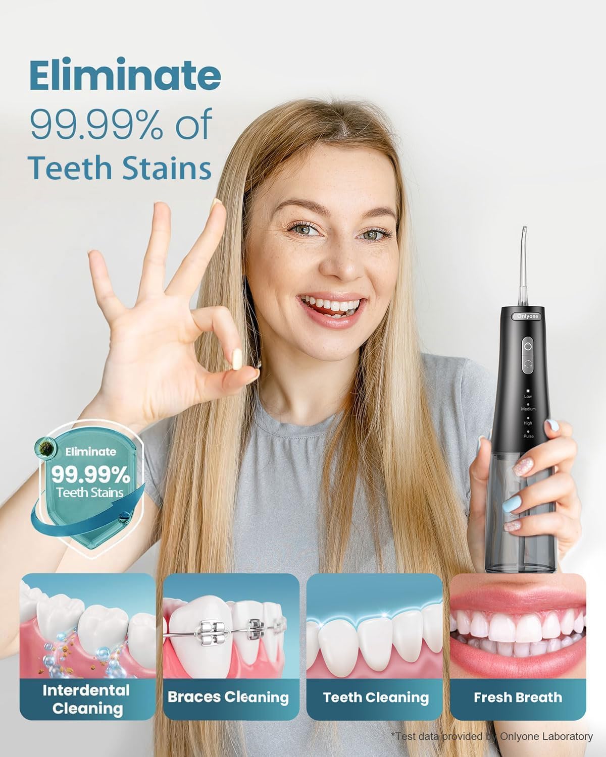 Onlyone Water Dental Flosser, 300ML Portable Oral Irrigator for Teeth, 4 Modes and 5 Jet Tips,Rechargeable Irrigation Cleaner,Electric Flossing Machine Power Flossers & Irrigator Accessories Black