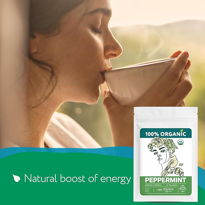 Peppermint Tea Organic (40 Tea Bags) - Hot Tea for Energy, Digestion, Nausea, Motion Sickness, Respiratory Support, Stress Relief - Te de Menta Organico Natural