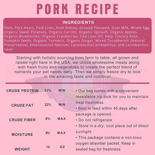 Shepherd Boy Farms Freeze Dried Raw Dog Food, Pork Recipe, All Natural, No Synthetics, Made in USA with Goat's Milk & Organic Produce, High Protein, Complete Meal (48oz)