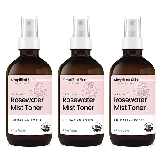Rose Water Spray for Face & Hair – Pure USDA Organic Rosewater Toner – Refreshing Mist for Skin Care, Makeup & Locs – Natural Rose Scent, 4 Oz (3 Pack)