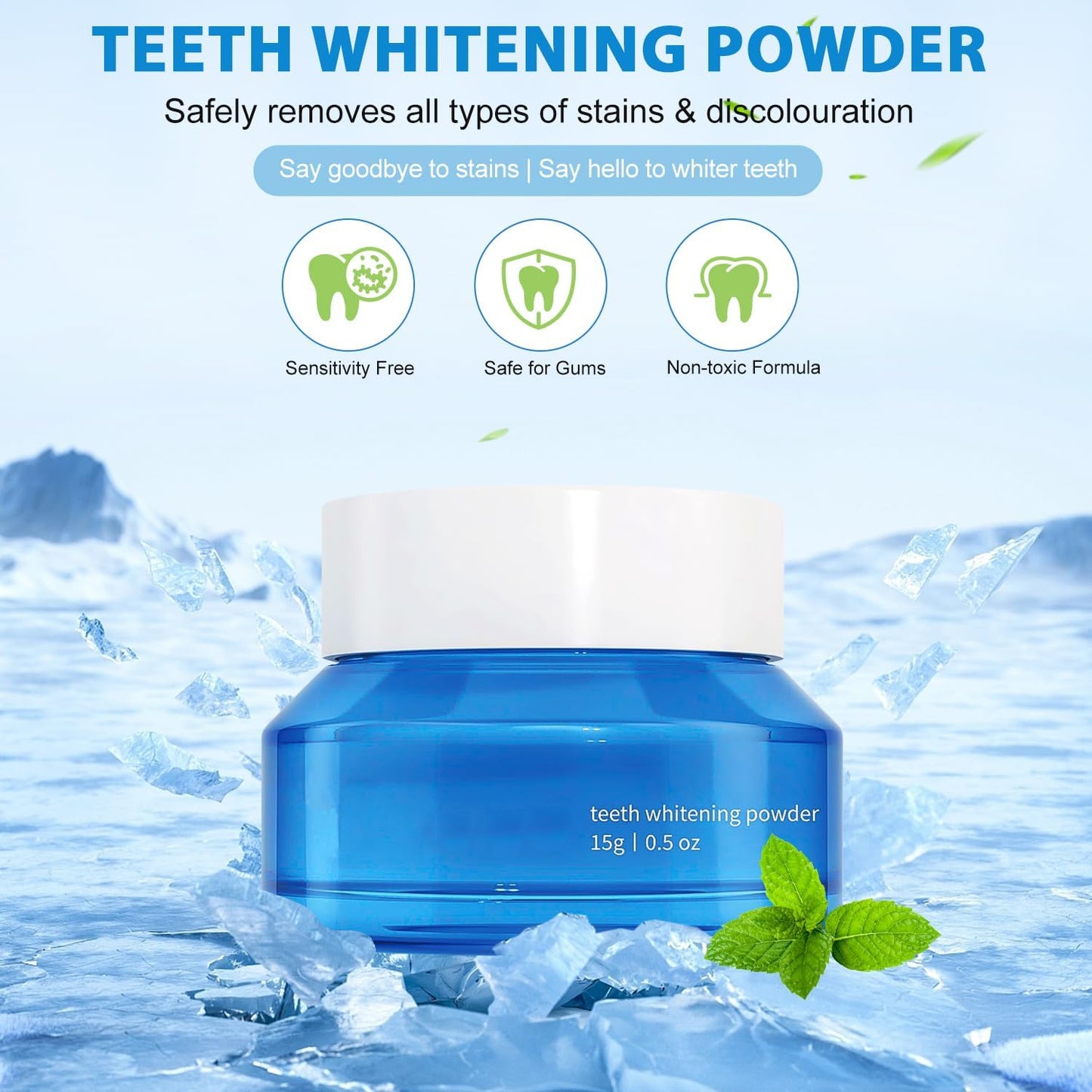 Teeth Whitening Powder, Natural Teeth Whitener, Teeth Whitening Powder Toothpaste, Instant Teeth Whitening and Stain Removal, Fresh Breath (2PCS)