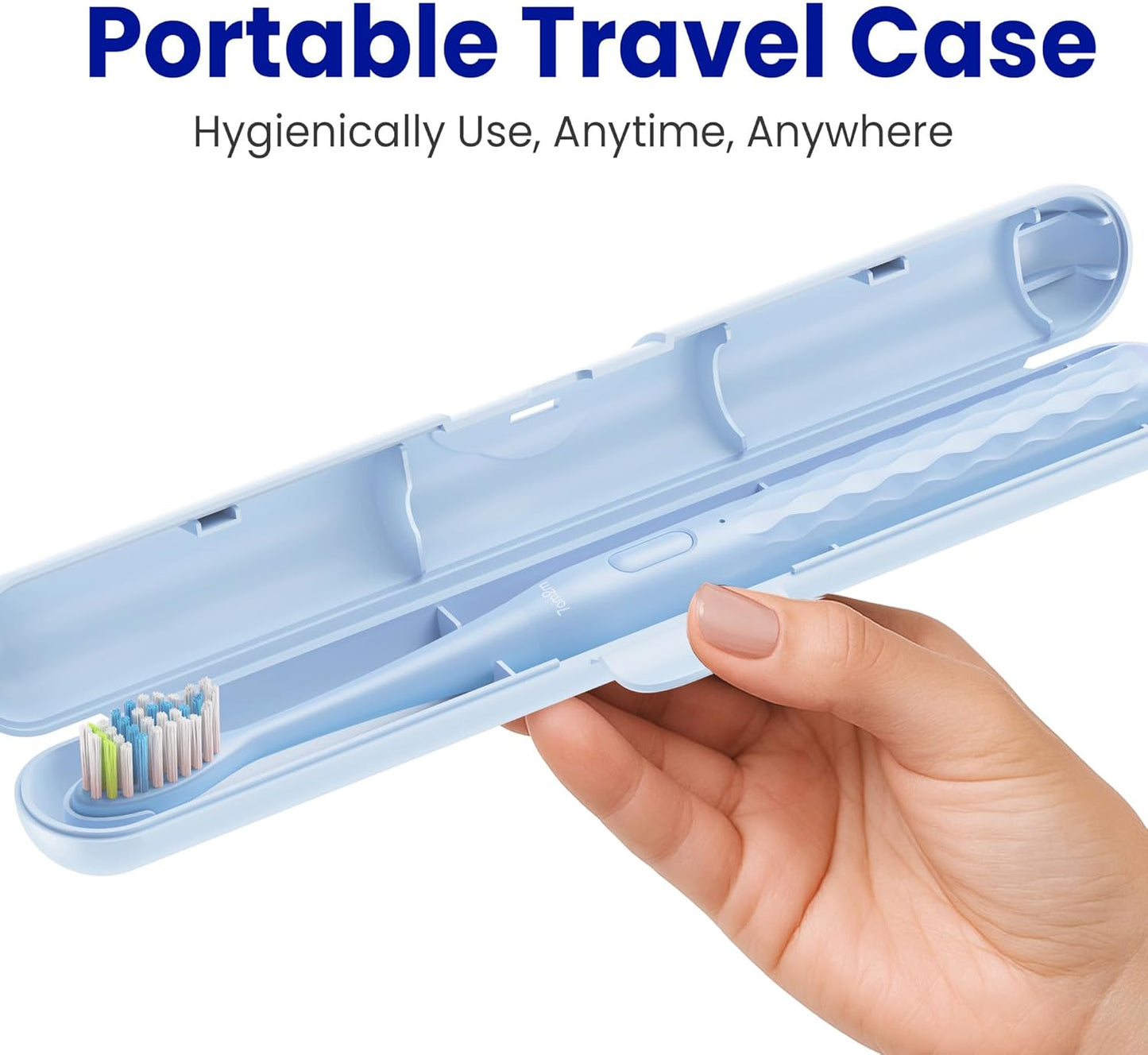 7AM2M Sonic Electric Toothbrush for Adults & Kids, with Travel Case&2 Brush Heads, 1 Charge for 90 Days, Type-C Rechargeable Sonic Toothbrush, Compact Design for Daily/Travel Use - Sky