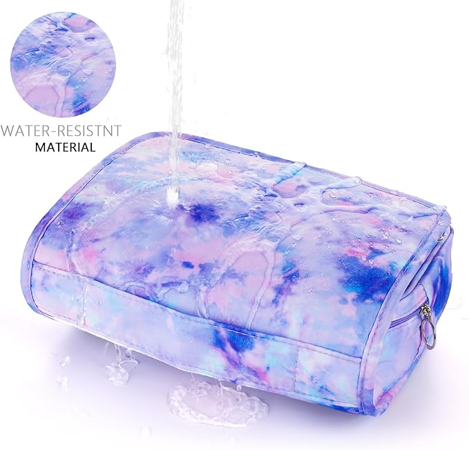 Kids Hanging Toiletry Bag for Girls, Travel Toiletry Bag for Little Young Girls Cosmetic Makeup Waterproof Wash Bag Toddler Traveling Toiletries, Tie Dye Purple