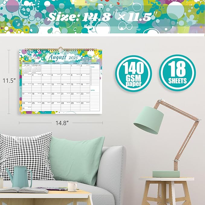 2025-2026 Wall Calendar, Calendar 2025-2026, 18 Month Calendar July 2025 - December 2026, 14.8" X 11.5", Calendar with Twin-Wire Binding, Hanging Hook and Julian Dates (Multi Colorful)