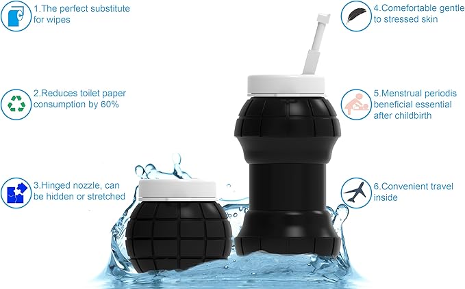 2Clean Portable Bidet Travel-Collapsible & Expandable 550ml | Peri Bottle for Women, Travel Bidet Portable, Handheld Bidet, Portable Bidet for Women, Hand Held Bidet, Bidet Bottle, Camping Bidet