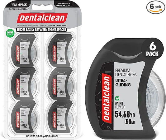 6 White Strip Dental Floss 50m - Ultra-Gliding Mint Flavor for Better Cleaning and Fresher Breath - Family Pack