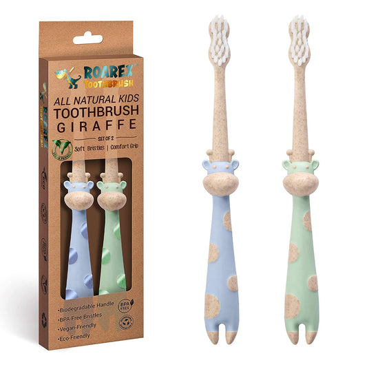 ROARex Vegan Eco Friendly All Natural Kids Toothbrush Made from Plants – Sweet Baby Giraffe | 100% Biodegradable and Compostable | 1% for The Planet Product