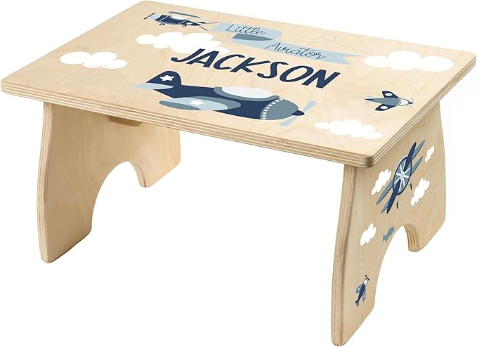 Step Stool for Toddlers- Personalized Wood Kids Step Stool with Name for Kitchen Sink, Bathroom, Potty Training, Toilet, Kitchen Sink- Sturdy and Safe- Made in USA by BloomOwl (Aviator)
