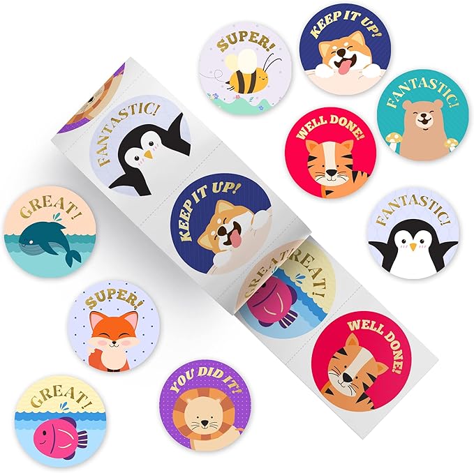 Mobiusea Creation Classroom Stickers | Gold Foil Good Job Stickers |1 Inch | 1000pcs Cute Animal Reward Sticker, Motivational Sticker for Kids, Teacher, Elementary, School, Preschool