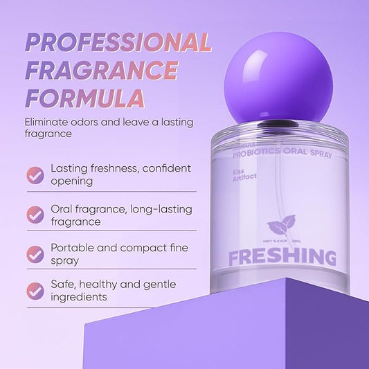 Probiotic Oral Spray, Mint & Peach Flavor Combo, Breath Spray with Prebiotics and Probiotics, Long-Lasting Freshness, Alcohol-Free, Convenient Travel-Sized, 25ml/0.85oz