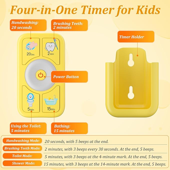 Timer for Kids Brushing Teeth Toothbrush: for Kids Toothbrush Shower Handwashing Toilet - Toddler Timer 2 5 15 Minutes 20 Seconds - Yellow