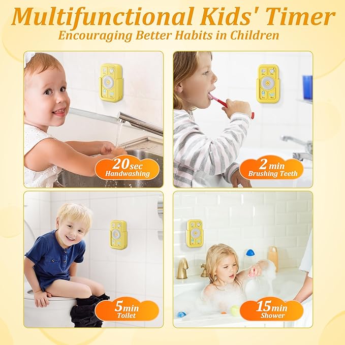 Timer for Kids Brushing Teeth Toothbrush: for Kids Toothbrush Shower Handwashing Toilet - Toddler Timer 2 5 15 Minutes 20 Seconds - Yellow