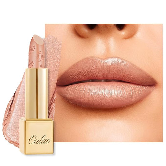 Oulac Matte Pinky Nude Lipstick with Glow Metallic Finish - Vegan Lipstick for Women, Creamy Texture, Hydrating Clean Beauty Formula, High-End Magnetic Hook Design, GM02 Ethereal