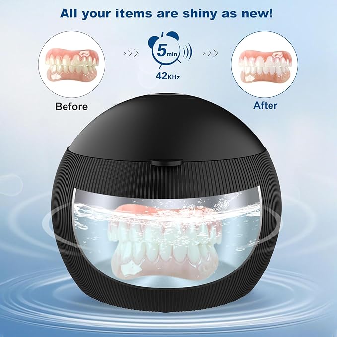 Voraiya Ultrasonic UV Cleaner for Dentures, Aligner, Retainer, Whitening Trays, Night Dental Mouth Guard, Toothbrush Head, Ultrasonic Jewelry Cleaner Machine for all dental Appliances, Diamon