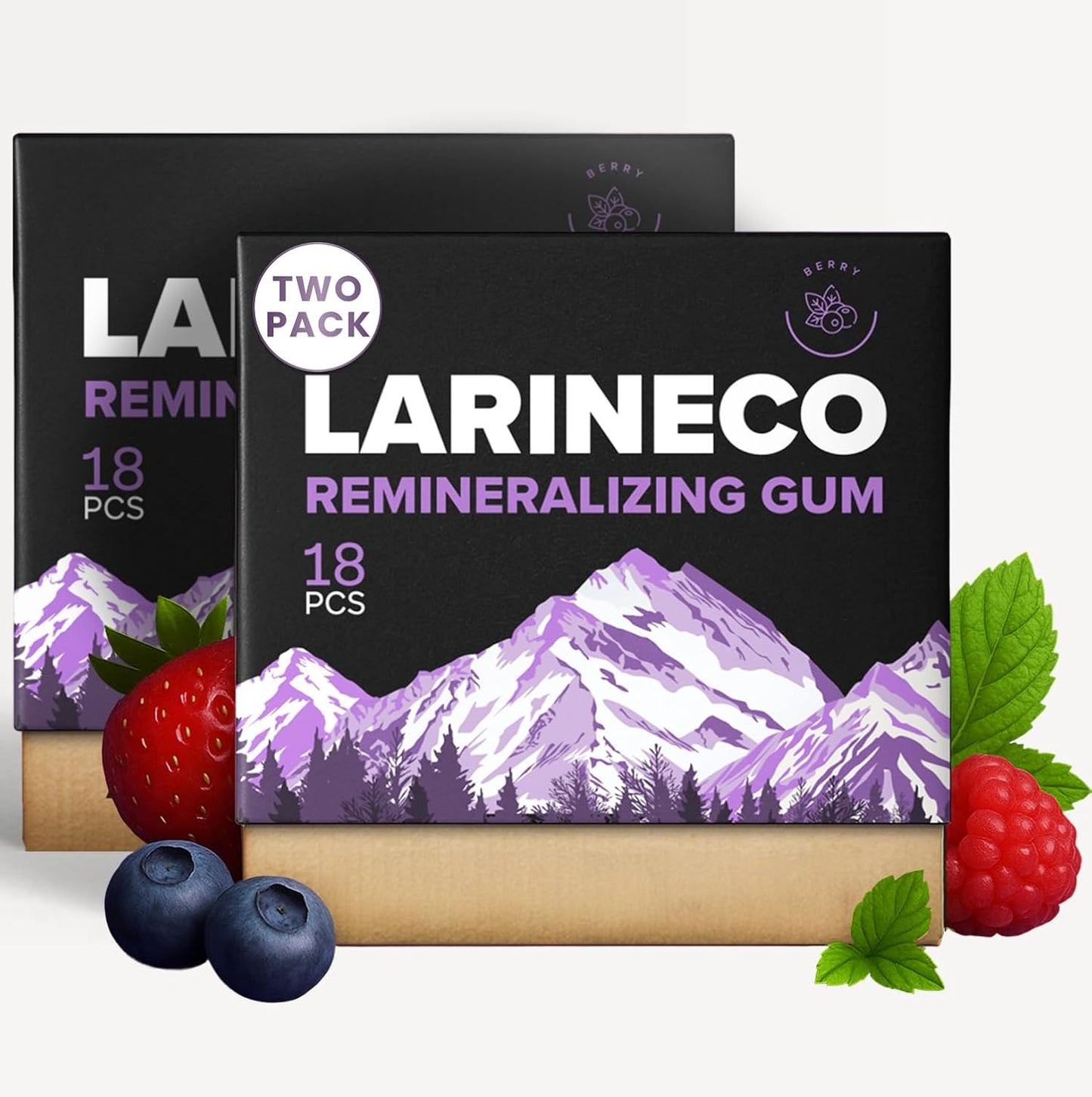 Larineco Remineralizing Gum with Nano Hydroxyapatite & Xylitol – Sugar-Free Cinnamon Xylitol Gum – Plastic-Free, Dye-Free, Aspartame-Free – Natural Base – 18 Pieces (18 Count (Pack of 2), Berry)