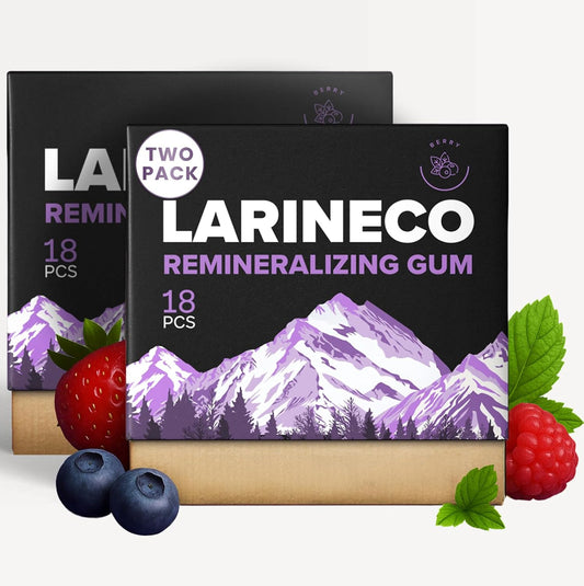 Larineco Remineralizing Gum with Nano Hydroxyapatite & Xylitol – Sugar-Free Cinnamon Xylitol Gum – Plastic-Free, Dye-Free, Aspartame-Free – Natural Base – 18 Pieces (18 Count (Pack of 2), Berry)