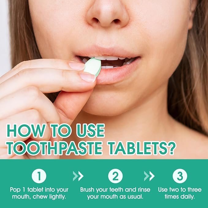 Toothpaste Tablets,150 Nano Hydroxyapatite Toothpaste Tablets, Chewable Xylitol Toothpaste Tablets, Fluoride-Free - Natural Whitening Remineralizing Travel-Friendly Eco Tabs, Peppermint