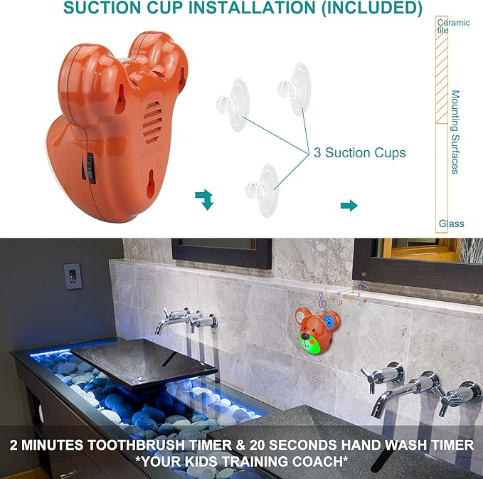 Musical Timer for Kids, Rechargeable Battery 2 Minute Toothbrush Timer and 20 Seconds Bathroom Hand Wash Timers with LED Color Light, 3 Volume Options Musical Timers for Bathroom