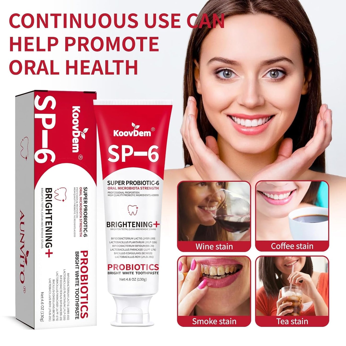 2025 New Sp-6 Probiotics Whitening Toothpaste-Fluoride-Free, Enhanced Formula with 6 Probiotics for Gum Care & Fresh Breath, Fresh Mint Flavor(2PC)（Red）