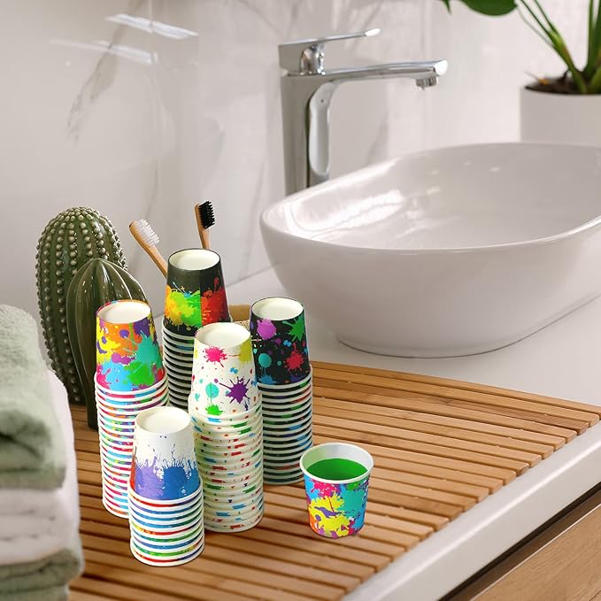 Tiamon 500 Pack 2 oz Paper Cups, Mini Mouthwash Disposable Bathroom Small Paper Drinking Espresso Cups for Home Office Travel Picnic Party Supplies(Artist Paint)