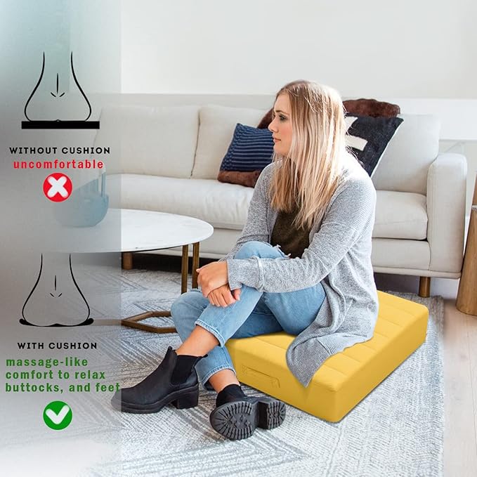 MeMoreCool Large Square Floor Pillow, Yellow Meditation Cushion with Thick Foam and Soft Tufted Washable Cover, Big Floor Seat for Adults, Kids, Sitting, and Yoga, 24-Inch