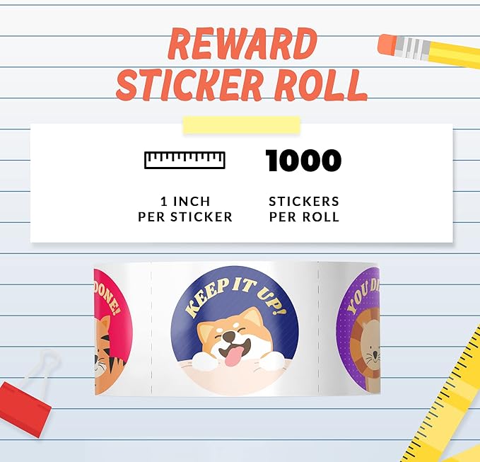 Mobiusea Creation Classroom Stickers | Gold Foil Good Job Stickers |1 Inch | 1000pcs Cute Animal Reward Sticker, Motivational Sticker for Kids, Teacher, Elementary, School, Preschool
