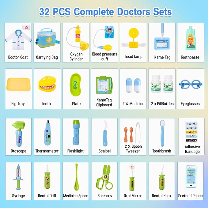 Meland Doctor Kit for Toddlers 3-5, Dentist Play Set with Teeth for Kids Pretend Play Kids Toys Birthday Gift for Toddler Boys Aged 3 4 5 6 Years Old