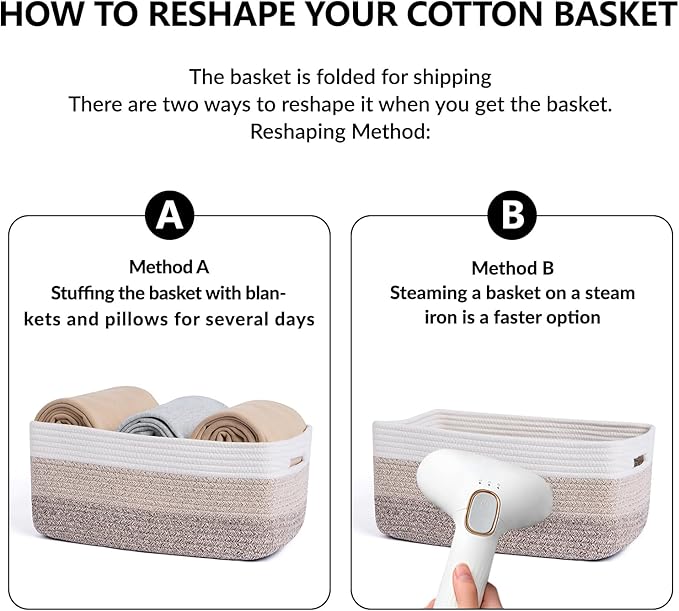 Large Storage Baskets for Shelves, Closet Organizers Bins for Clothes Blanket Towels, Baby Nursery, Toy Baskets Box, Woven Rope Baskets, 17 x 13 x 7.5”, 2 Packs Gradient Brown