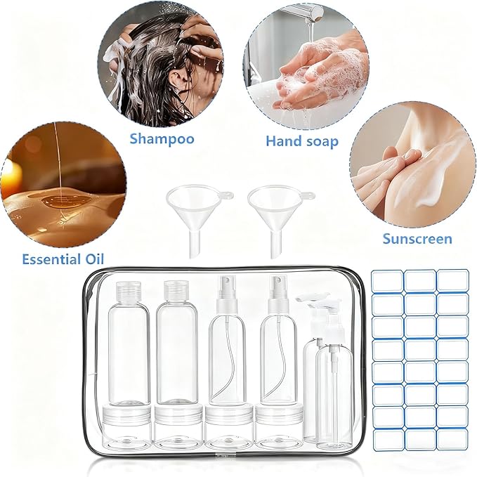 14 Pack Travel Bottles for Toiletries - TSA Approved Leak-Proof Squeezable Containers for Shampoo, Conditioner, Lotion, and Body Wash - Convenient and Practical Travel Accessories