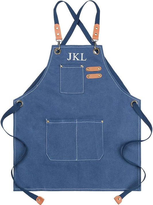 MT WORLD Kids Canvas Apron Personalized Toddler Apron for Boys Adjustable Denim Aprons for Cooking Baking Gardening Painting