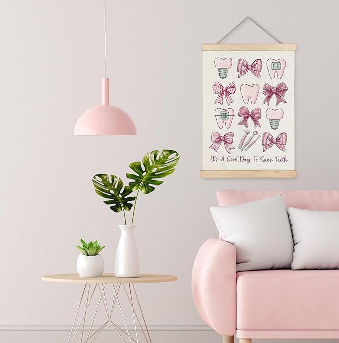 Yomisex Dentist Gifts Wall Art Poster, Dental Hygienist Assistant Office Gifts for Women, Pink Teeth Stuff Wall Art Framed for Dentist Office Home Decor, 12x16 Inch-(Pink)