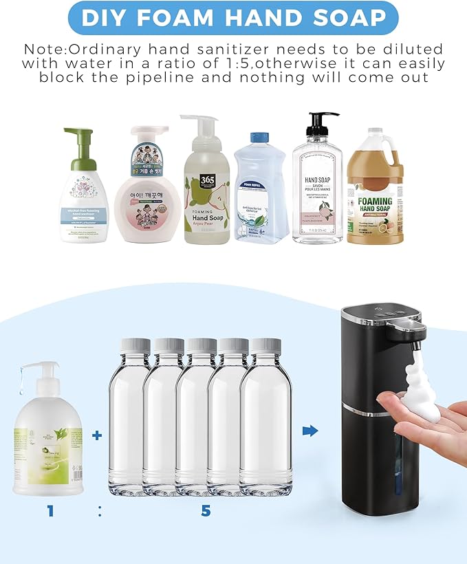 2 Pack Automatic Foaming Soap Dispenser, 12.8oz Rechargeable, Adjustable Foam Levels, IPX5 Waterproof, Touchless & Wall/Tabletop Use for Kitchen Bathroom, Black