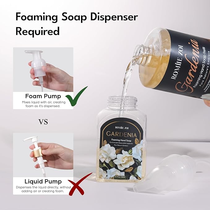 ROMIIE ZOI Hand Soap Refills Foaming, Gardenia Scent Natural Plant Moisturizing Foam Soap Refills with Dispenser 1 L/ 33.8 FL OZ(Pack of 3)