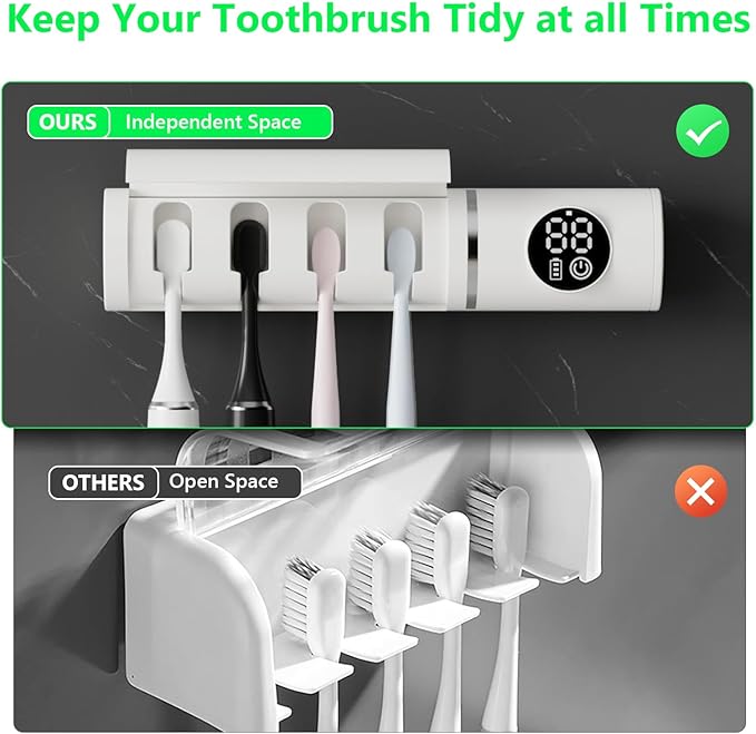 Smart Wall Mounted Toothbrush Holder with Timer, Wireless 4-Slot Toothbrush Organizer for Bathroom, Modern Smart Home Accessories & Decor, Space-Saving Wall Storage Rack for Family Use