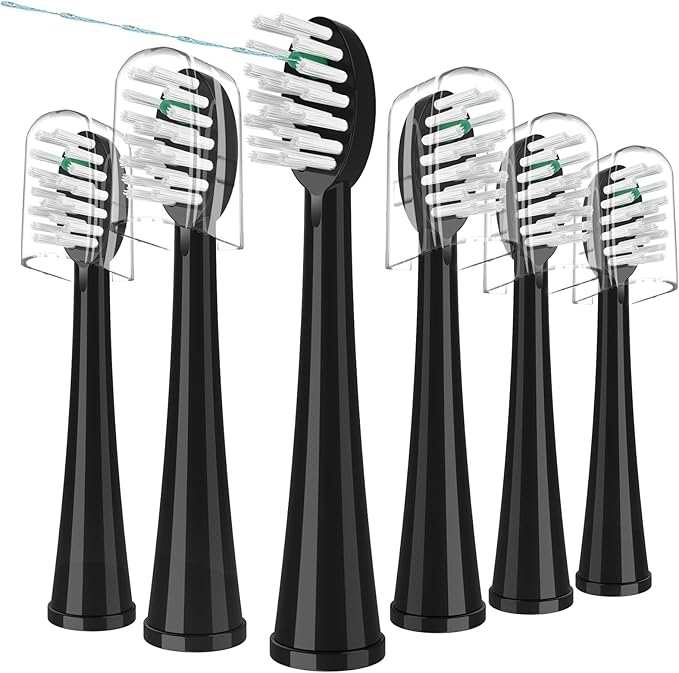 Replacement Brush Heads for WaterPik Sonic-Fusion 2.0 Flossing Toothbrush (SF-03/SF-04) and Sonic-Fusion Flossing Toothbrush (SF-01/SF-02),6 Count Black with Covers