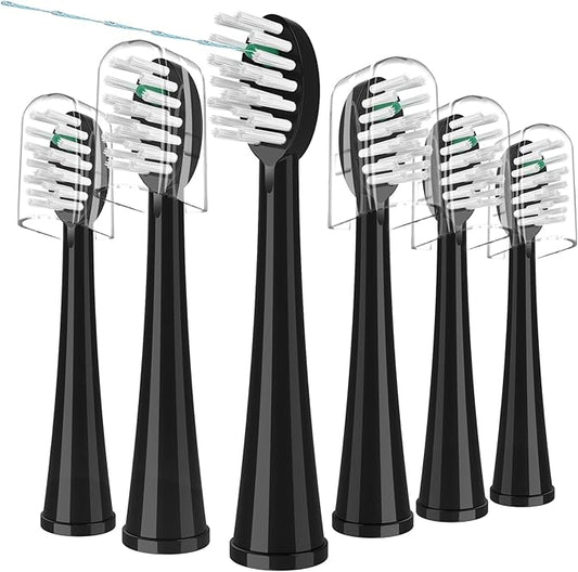 Replacement Brush Heads for WaterPik Sonic-Fusion 2.0 Flossing Toothbrush (SF-03/SF-04) and Sonic-Fusion Flossing Toothbrush (SF-01/SF-02),6 Count Black with Covers